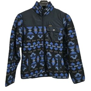 Vintage Wrangler Full Zip Western Aztec Sherpa Fleece Jacket Men's Medium Blue